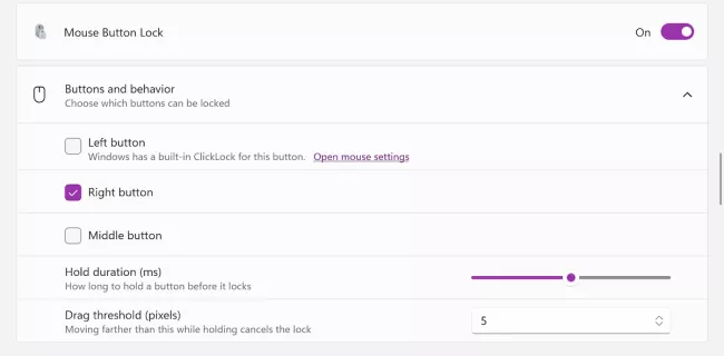 Funkce Mouse Button Lock ze sady PowerToys