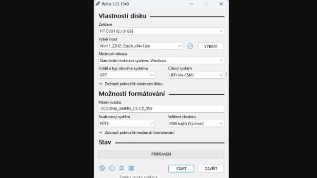 Prostředí programu Rufus