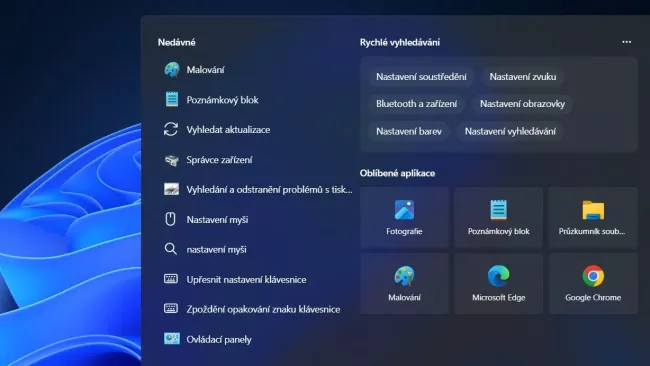 Nabídka vyhledávání ve Windows 11