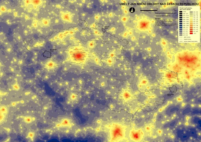Mapa světelného znečištění Česko