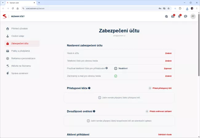 Seznam přístupové klíče