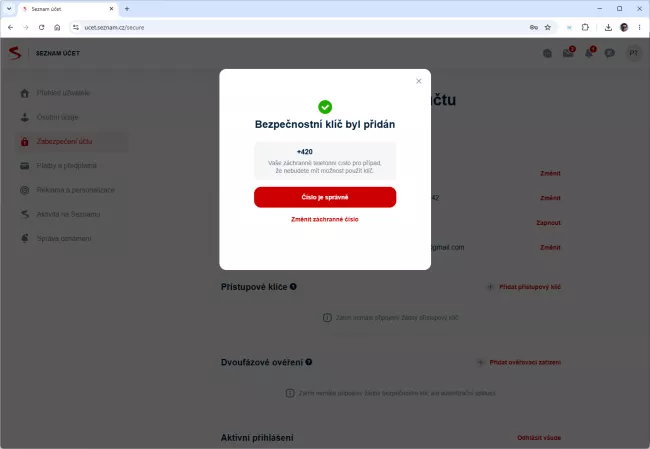 Seznam přístupové klíče