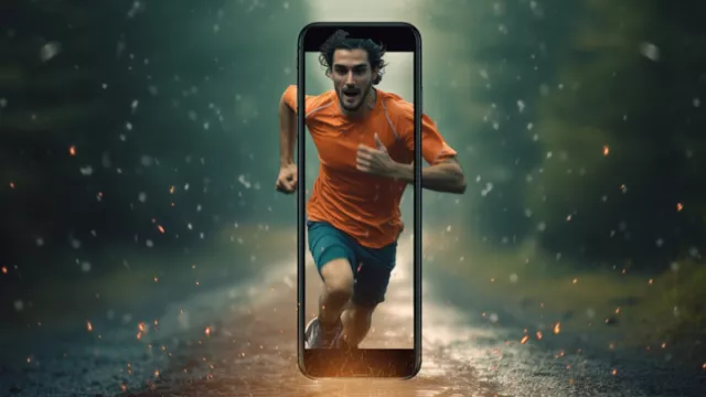 Běžec v rámečku mobilního telefonu