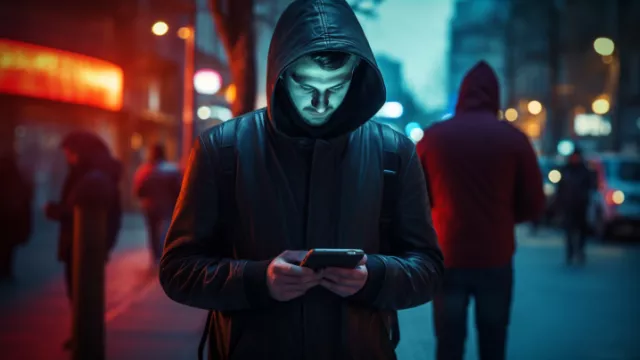 Muž na ulici se smartphonem ve svých rukou