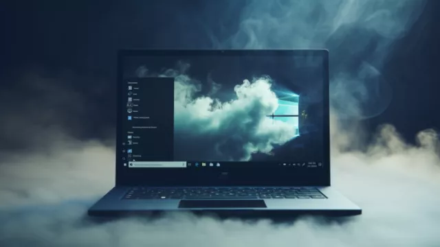 Laptop s Windows se pomalu ztrácí v mlze
