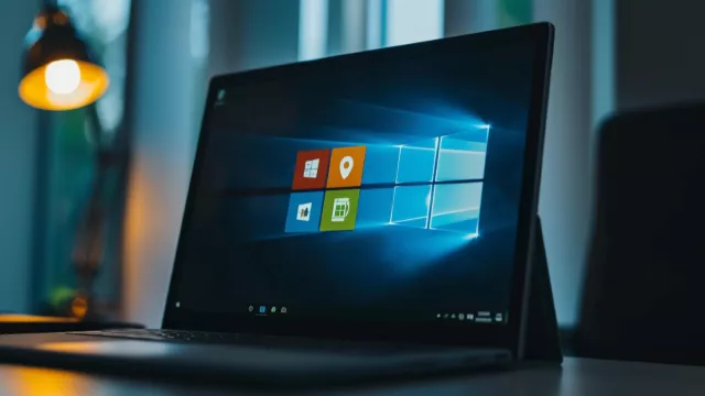 Laptop s logem Windows na pracovní ploše