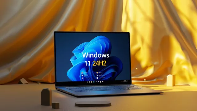 Laptop s Windows 11 24H2 na displeji
