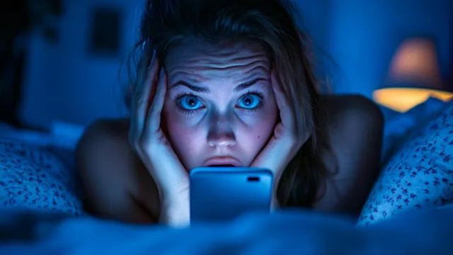 Žena překvapená z reklamy na Facebooku