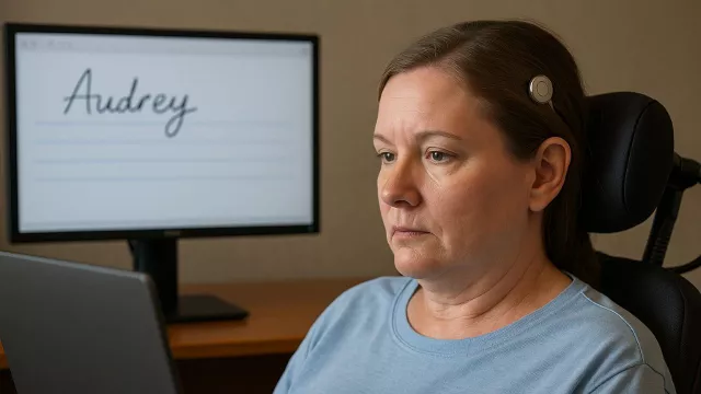 Žena ovládá počítač myšlenkou