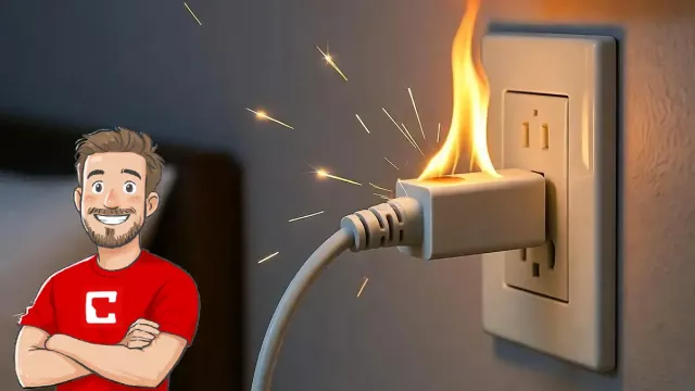 Nabíjecí adaptér, ze kterého šlehají plameny