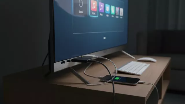 Televizor s připojenými externími zařízeními