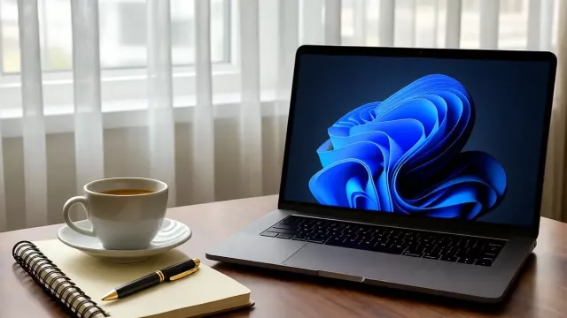Laptop s motivem Windows 11 na displeji