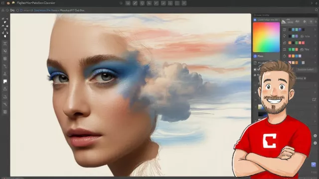 Kreativní návrh ženské tváře na monitoru 