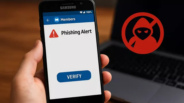 Varovná zpráva na displeji telefonu Samsung