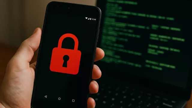 Smartphone se symbolem zamčené obrazovky na displeji