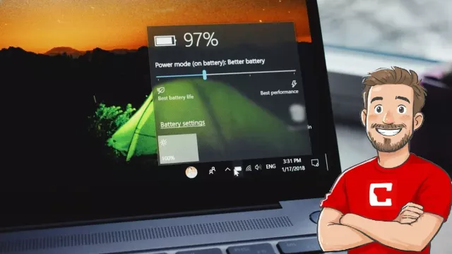 Detail na displej notebooku se stavovou obrazovkou nabíjení baterie