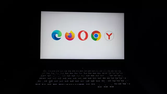 Přehled log browserů na displeji laptopu