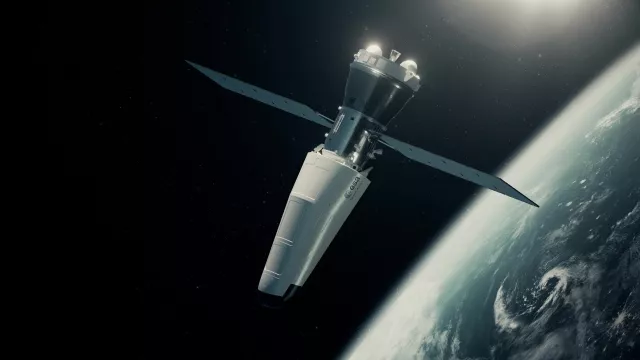 Model raketoplánu Space Rider na oběžné dráze Země